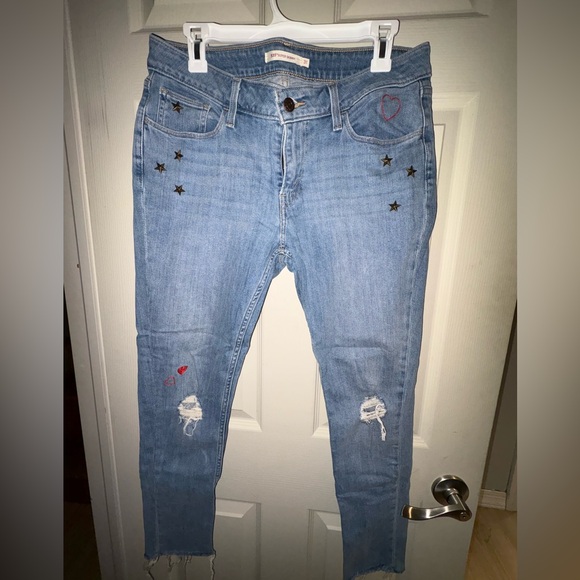 Levi's Denim - Levi's Light Blue Skinny Jeans with Star and Heart Details